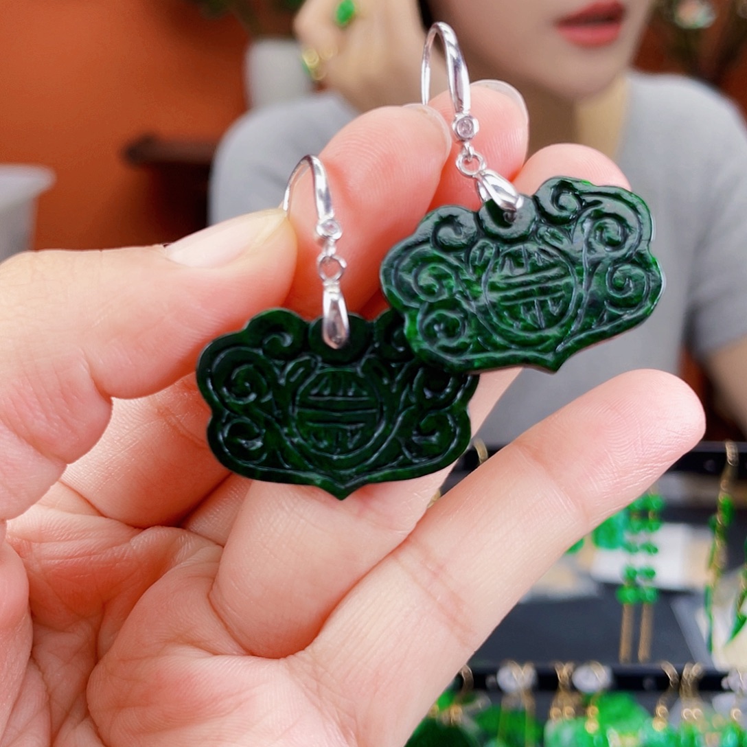 翡翠银S925镶嵌耳饰