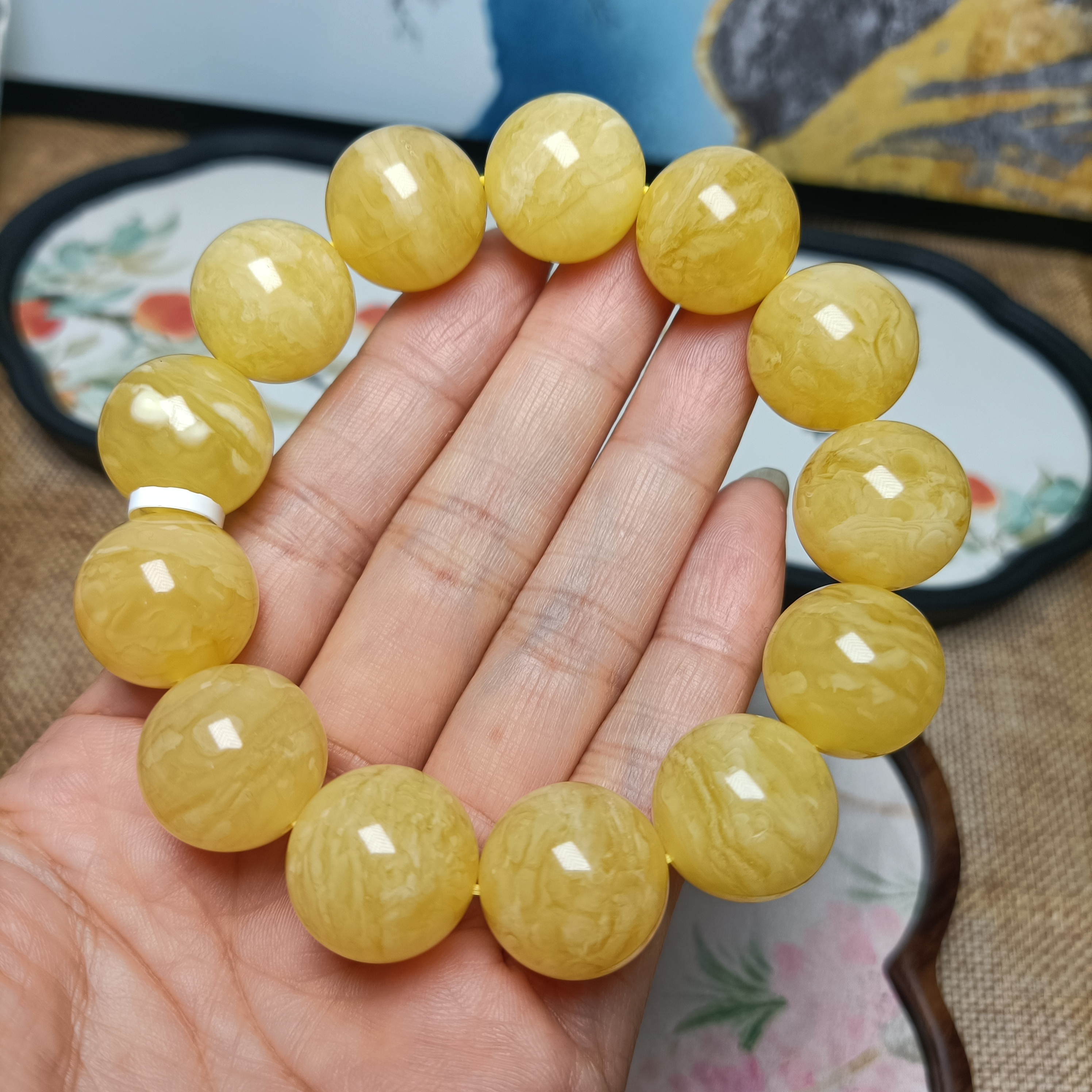 17+天然千层雪妖花圆珠手串~俄料原矿~5424