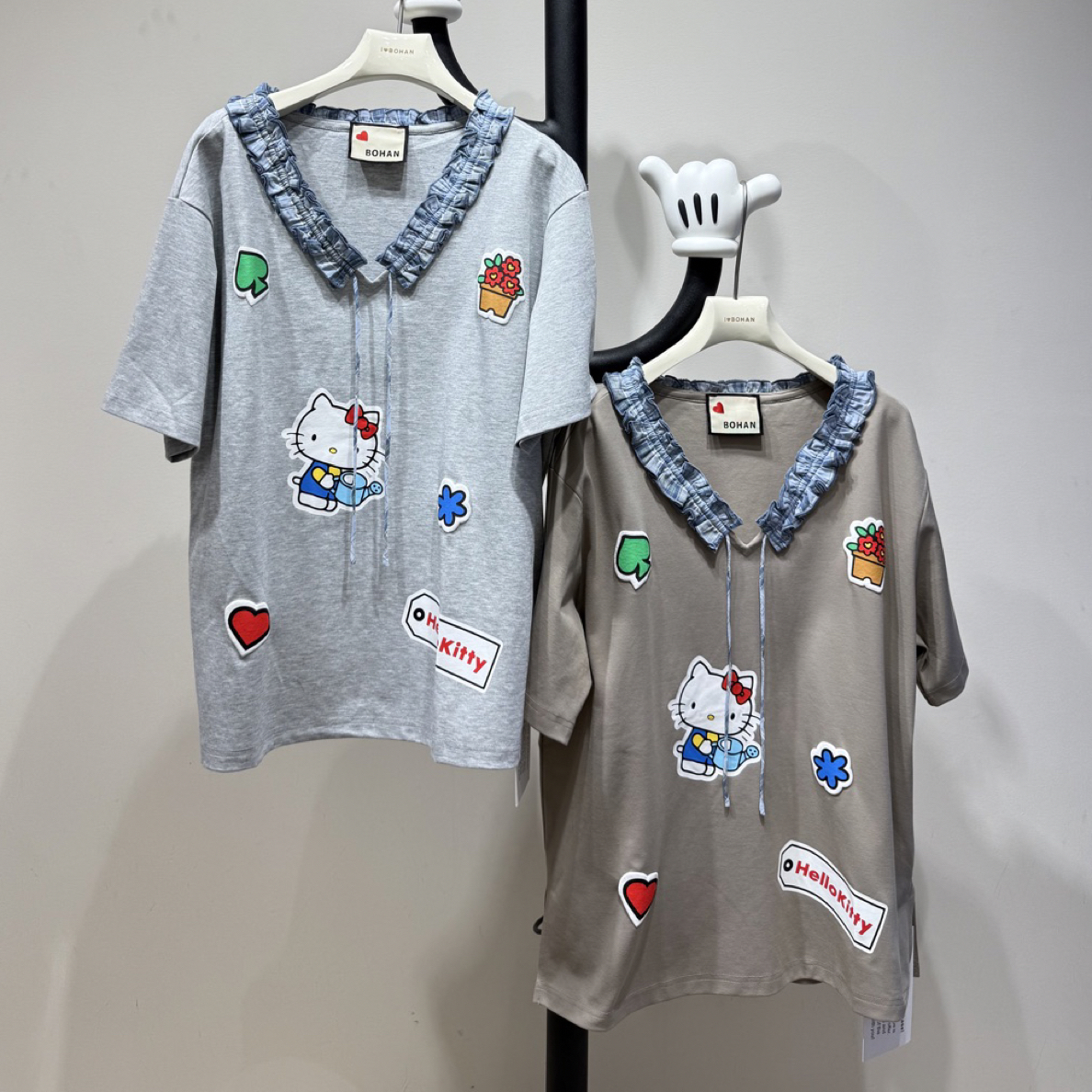 5237#深圳BOHAN秀秀家2025早秋新款花边领高级定制刺绣短袖T恤