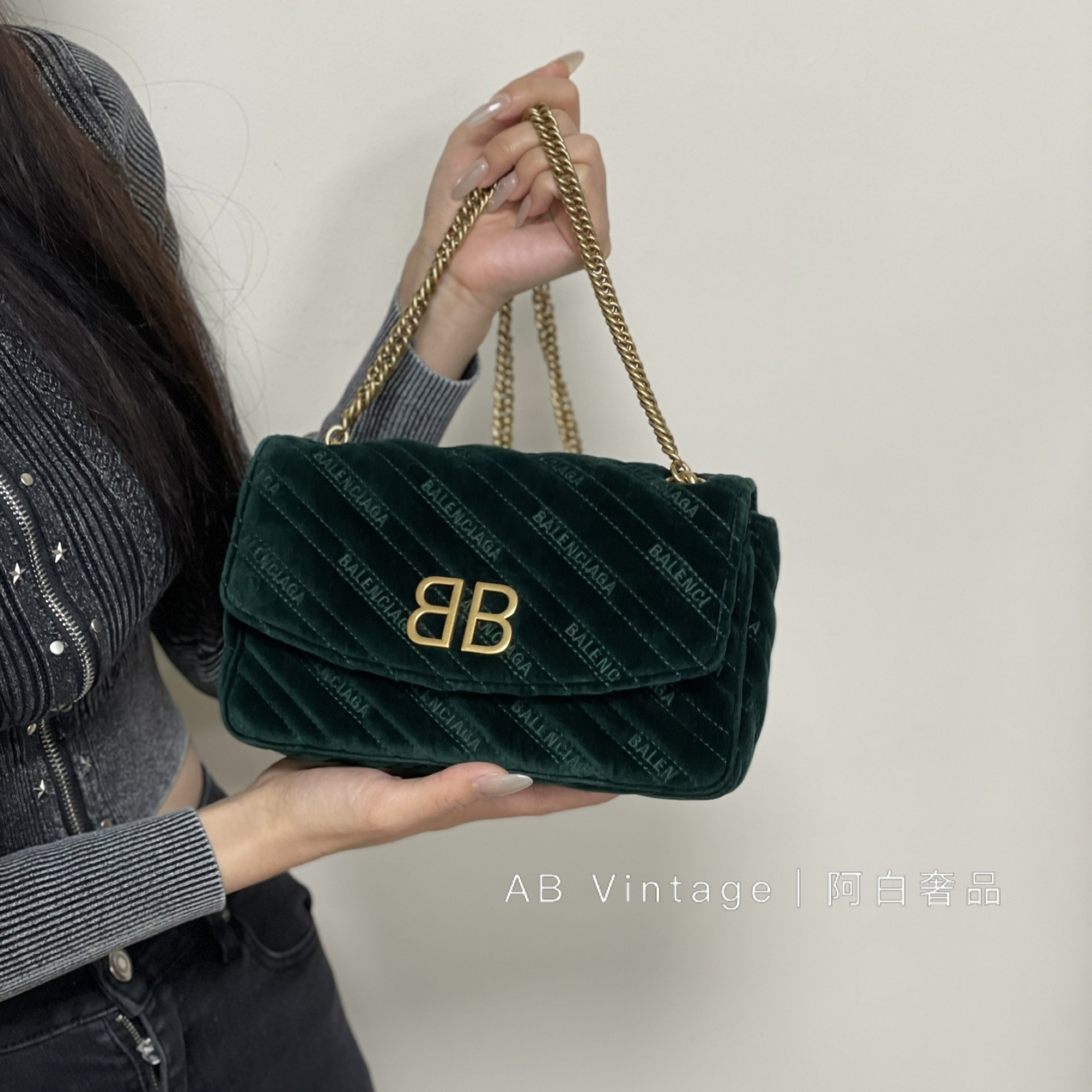 95新 Balenciaga/巴黎世家 阿白奢品/巴黎世家 丝绒压纹单肩包