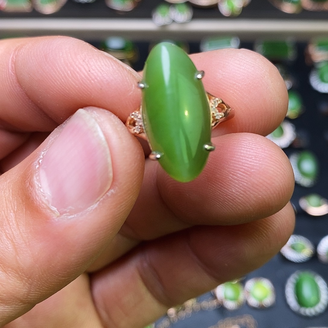 和田玉（碧玉）戒指银S925镶嵌