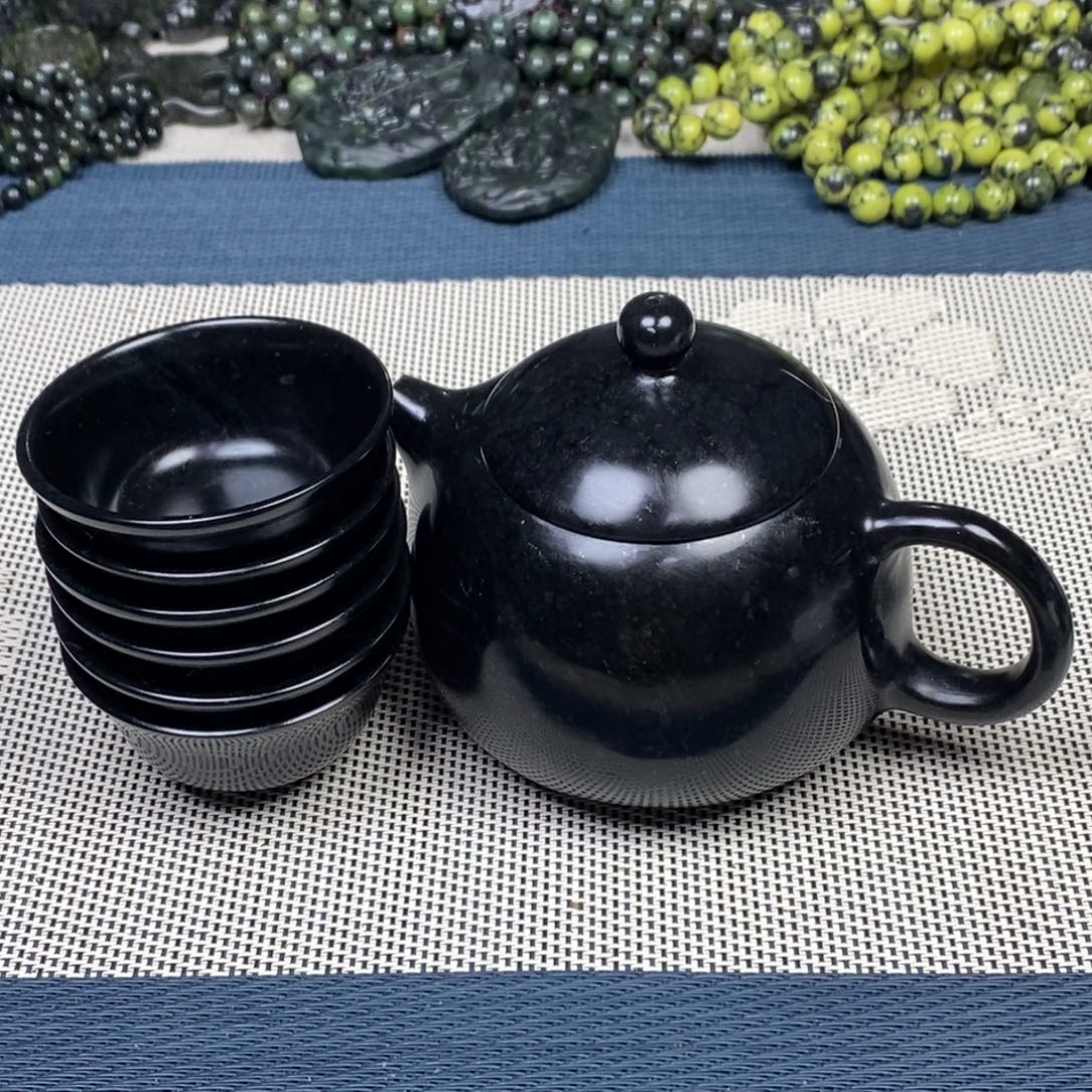 風***號蛇纹石玉未镶嵌精品药王石一壶六杯