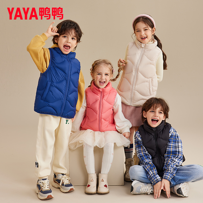 YAYA/鸭鸭儿童羽绒马甲秋冬童装外穿轻薄羽绒服粉色蓝色女童马夹
