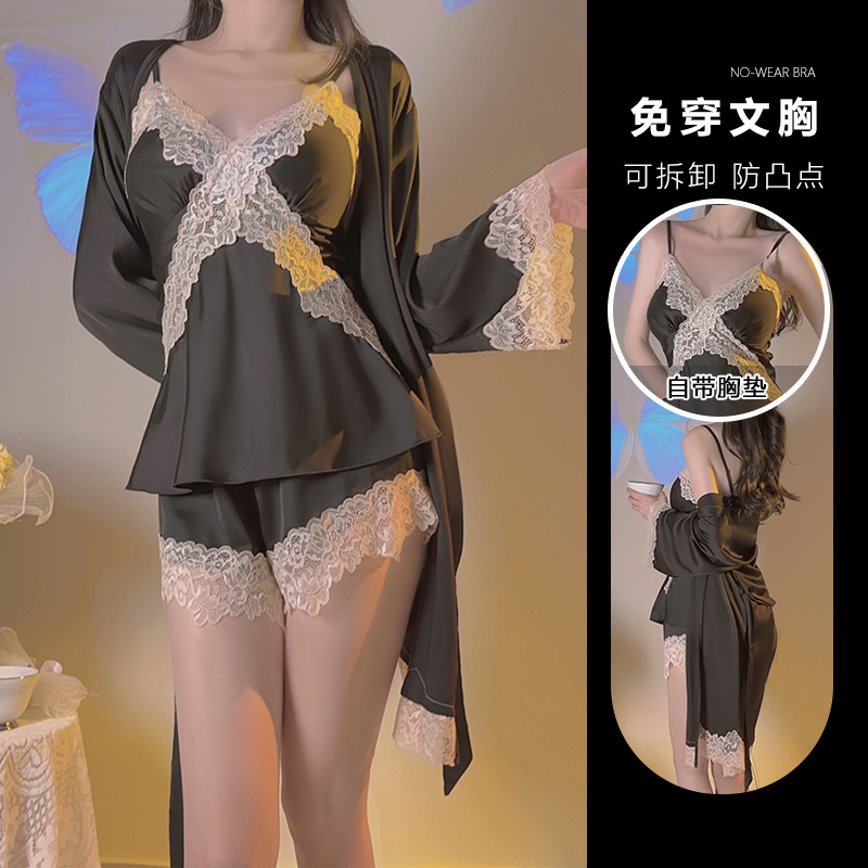 新款性感蕾丝抹胸内裤纯欲轻奢睡衣套装唯美浪漫迷人家居服配丝袜