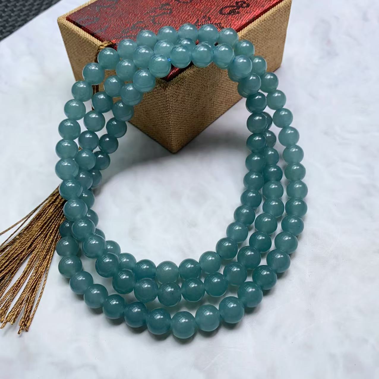 天然蓝水翡翠多圈8M项链