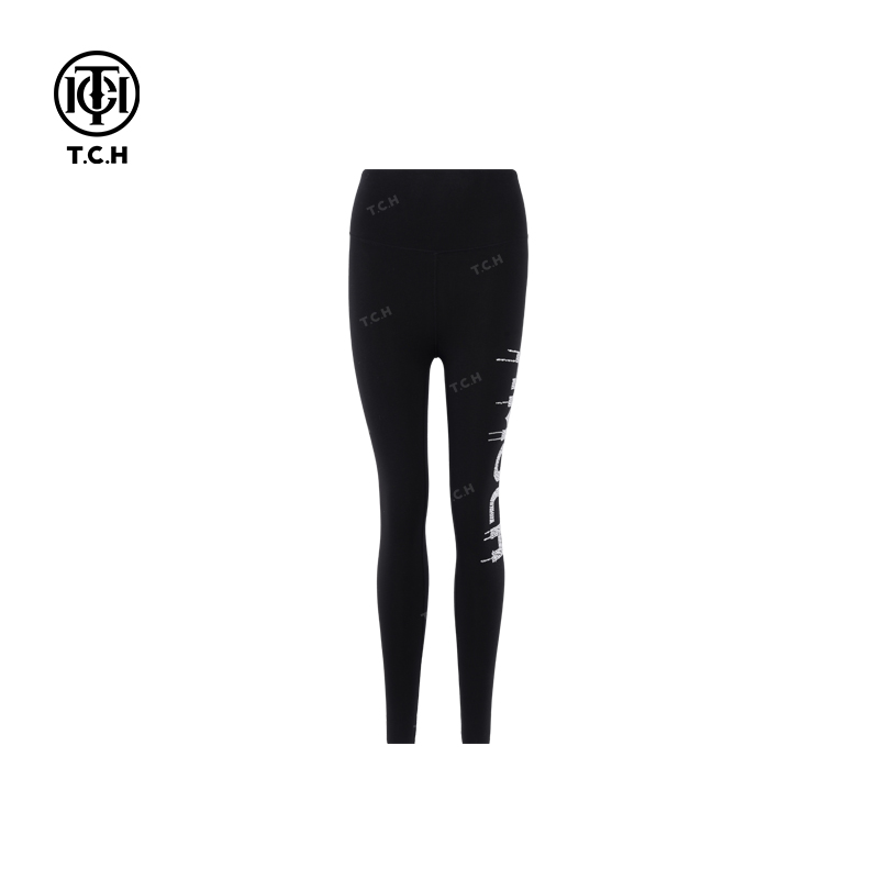 私服-TCH潮牌24秋冬休闲瑜伽运动修身黑色弹力打底裤T72C23E5021