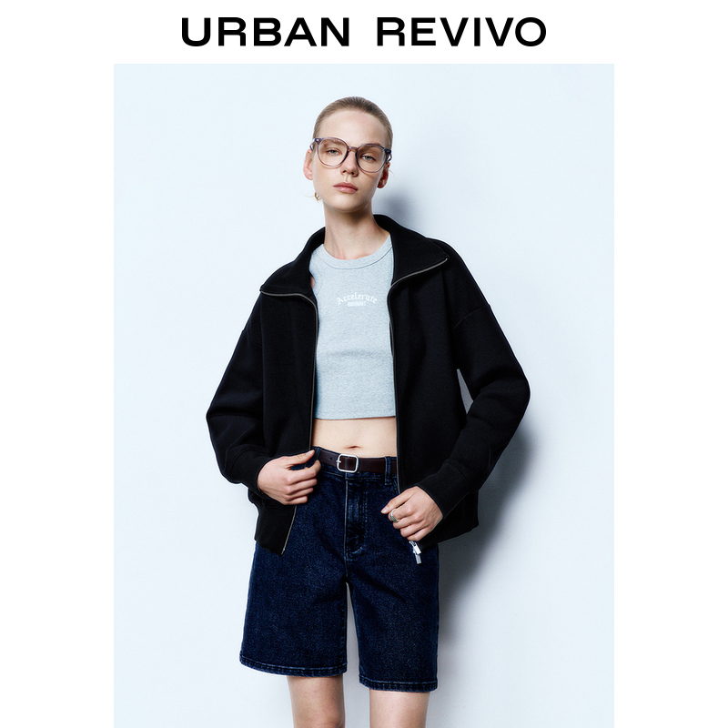 UR2025春季新品女欧若风休闲宽松百搭双拉链立领外套UYY150015