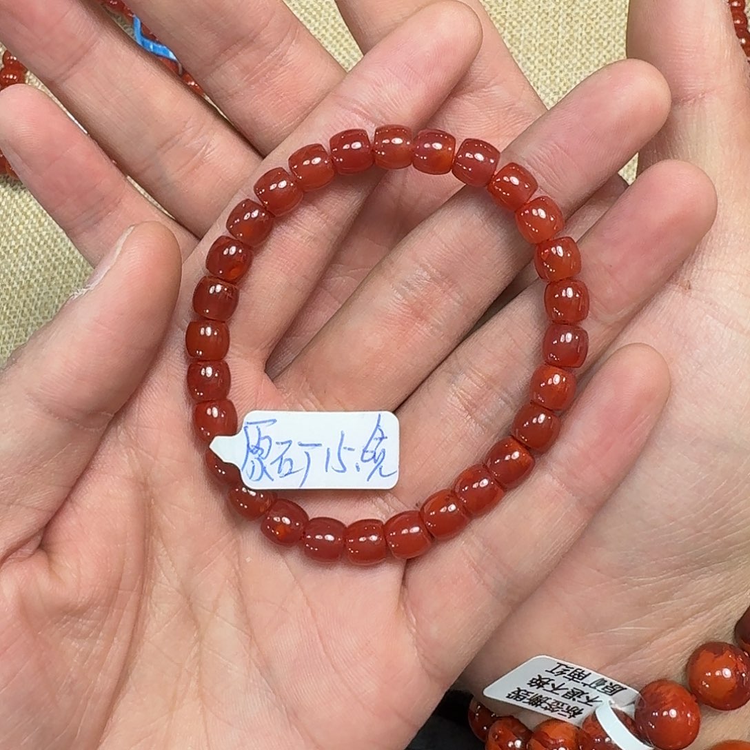 南红玛瑙手链未镶嵌原矿南红手串7mm瓦西车厘子直切