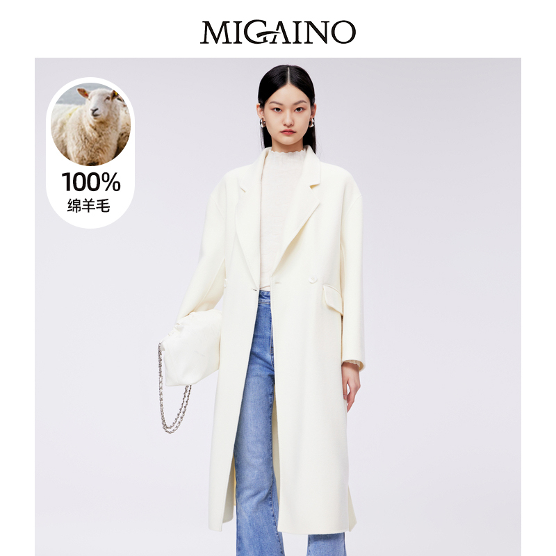 Migaino/曼娅奴毛呢外套冬新款双面呢子羊毛大衣MN42GB034