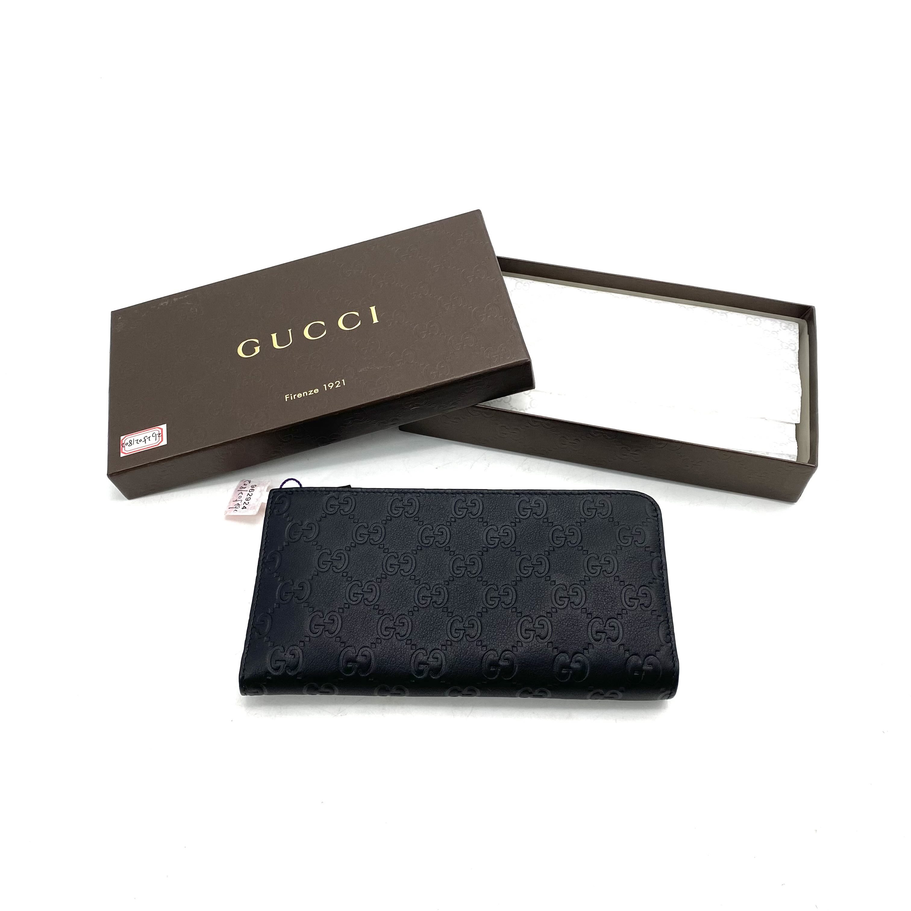 全新未使用 GUCCI/古驰 黑色全皮压花拉链钱包 尺寸20/10 奢侈