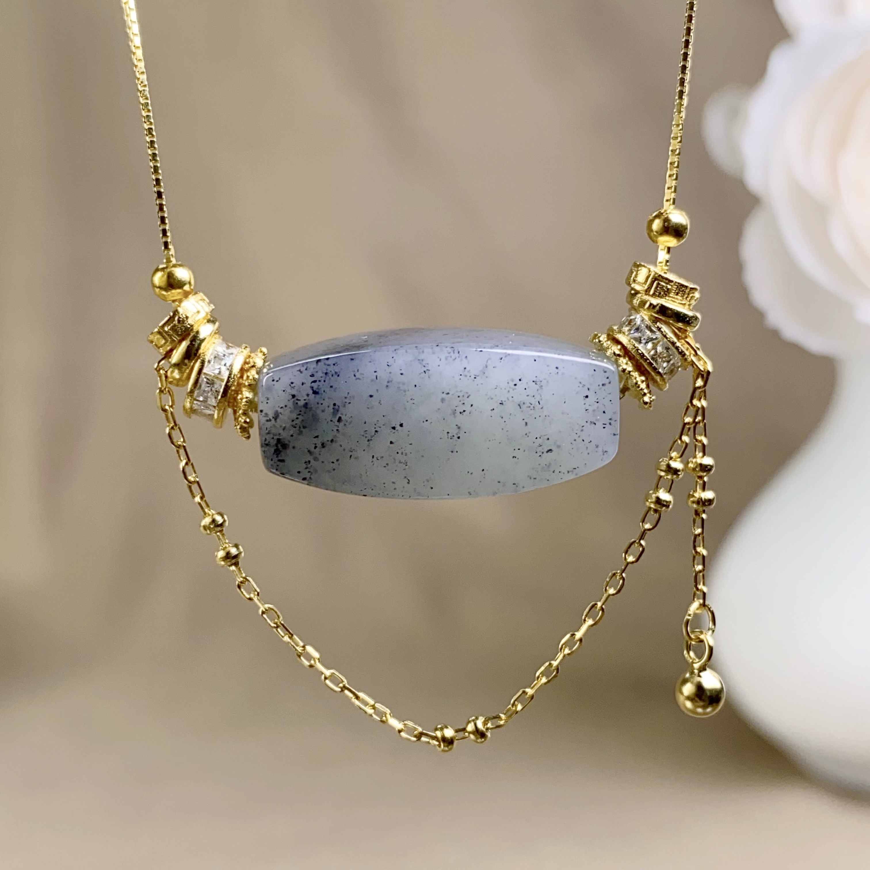 天然和田玉新疆青花点墨意境山水玉乐子路路通925银吊坠项链@0028