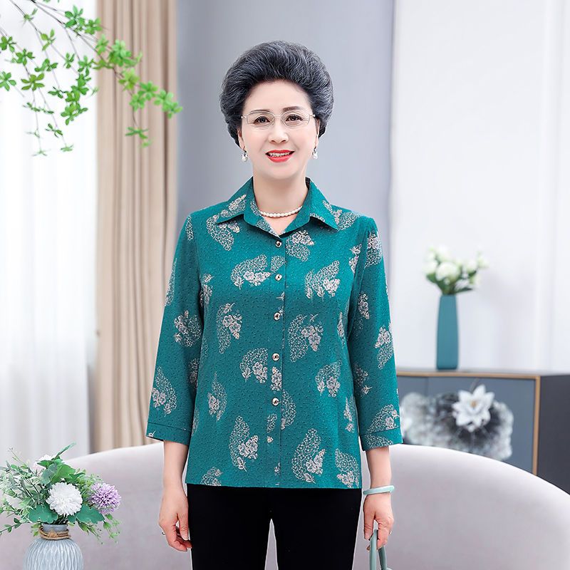 奶奶装夏装中老年人女春夏季七分袖衬衫宽松上衣老太太妈妈薄衣服