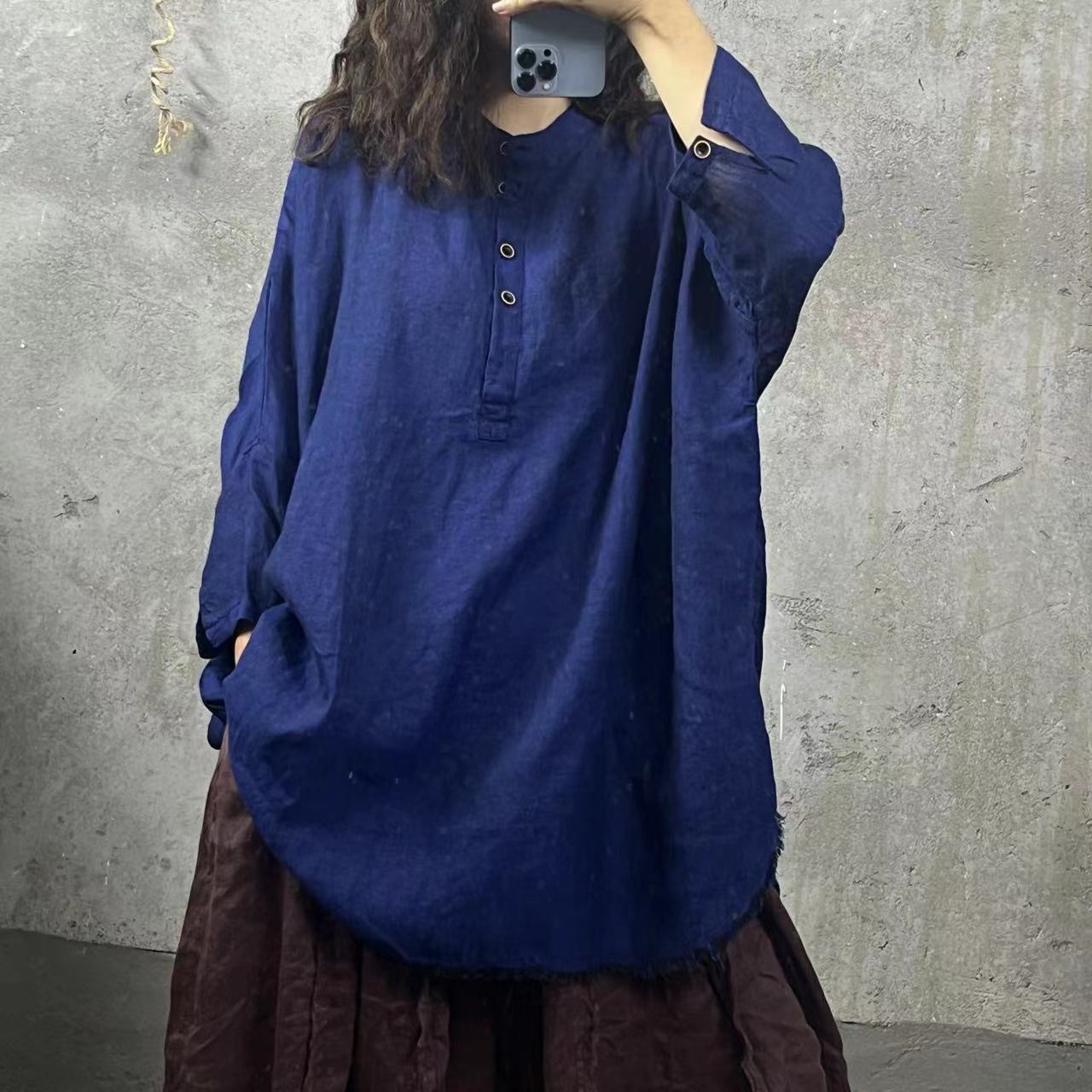 HH 55708 色织纯亚麻高品质包边中长款上衣（衣长82 胸围160）