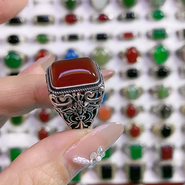 银S925镶嵌戒指玛瑙/玉髓【****渊