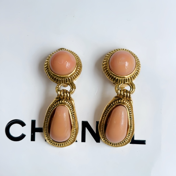95新 Chanel/香奈儿 Chanel vintage香奈儿中古粉琉璃耳夹