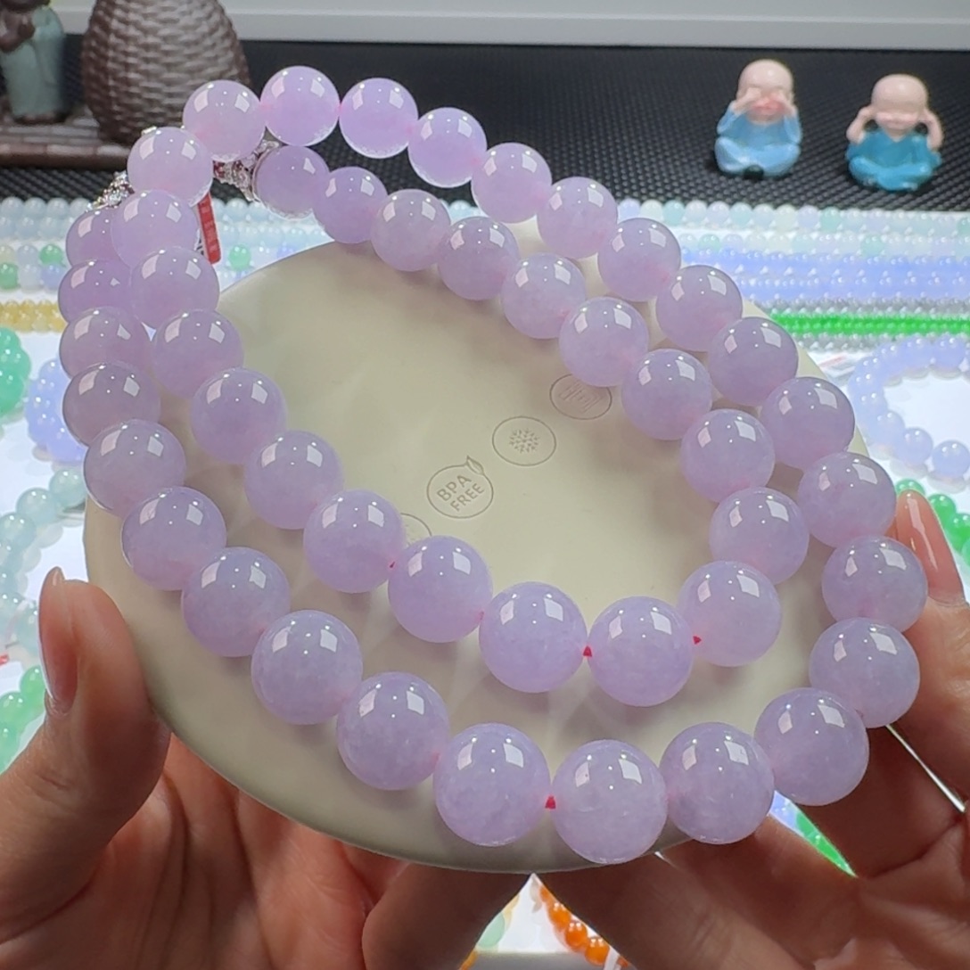 翡翠颈饰未镶嵌霸气力推粉红紫长串13mm