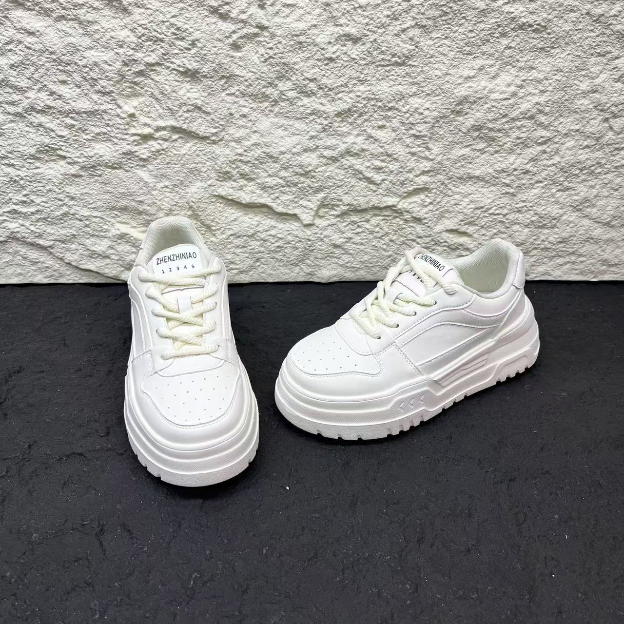 春季新款新款圆头系带小白鞋舒适百搭厚底休闲鞋潮鞋 X 检 2088