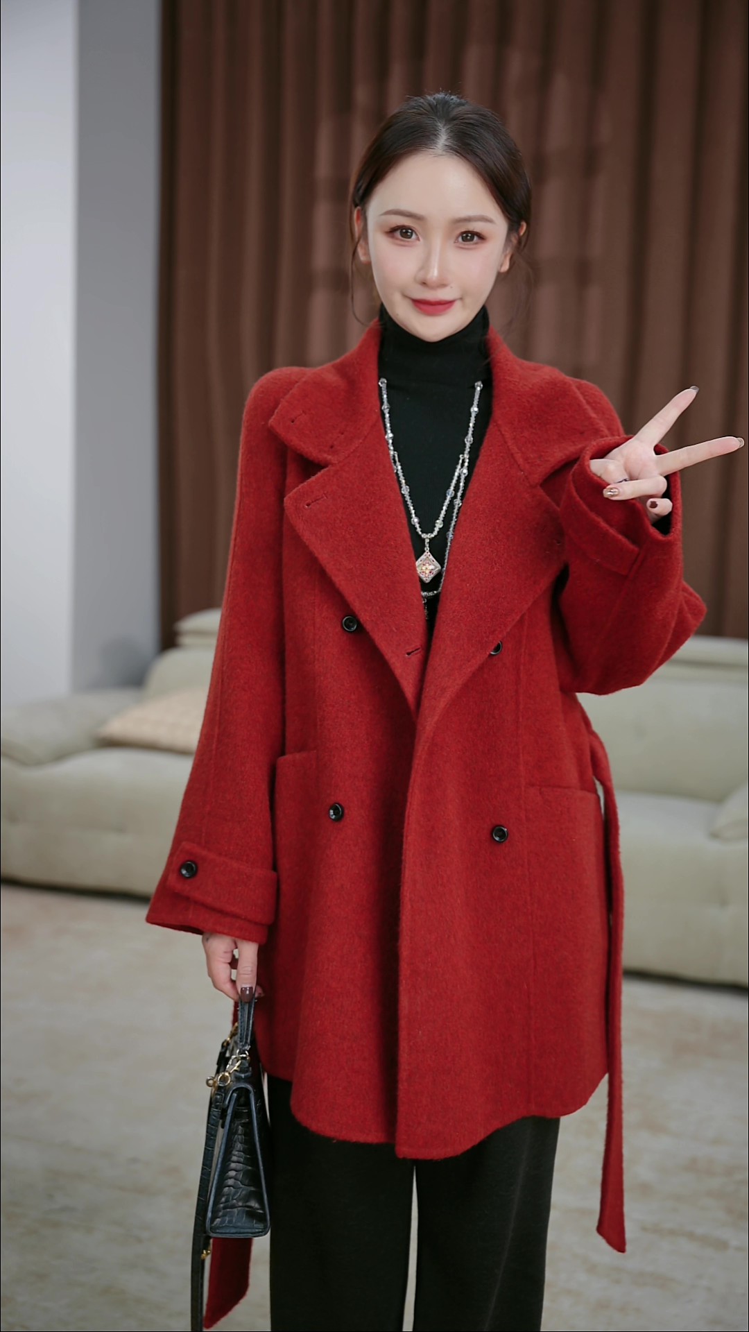  【珍选服饰】时尚百搭新款绵羊毛大衣外套中长款zaz086