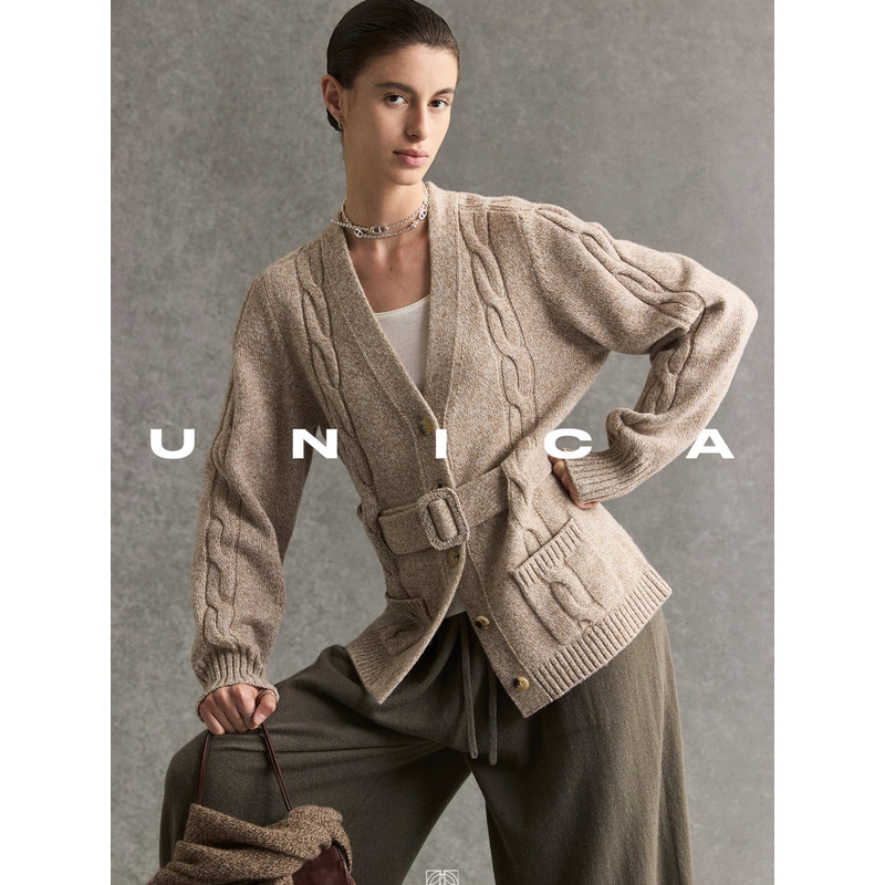 UNICA/秋日调色盘_意大利进口BARUFFA羊毛混色复古绞花针织开衫