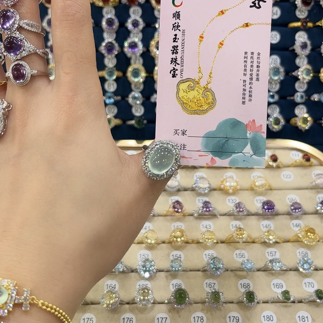 蛇纹石玉女款银S925镶嵌m*戒指35