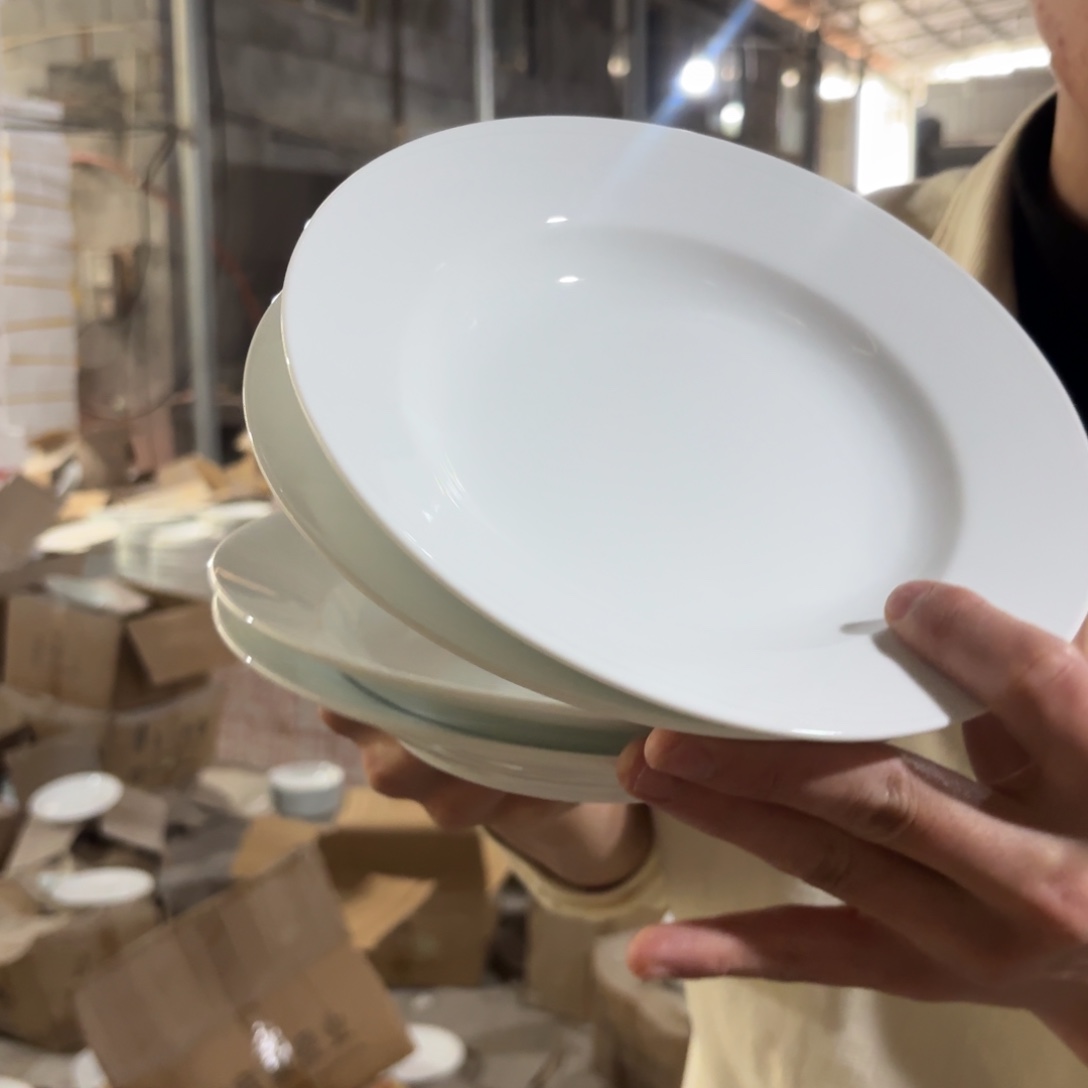陶瓷8英寸高白泥矮草帽盘4只➕2只浅