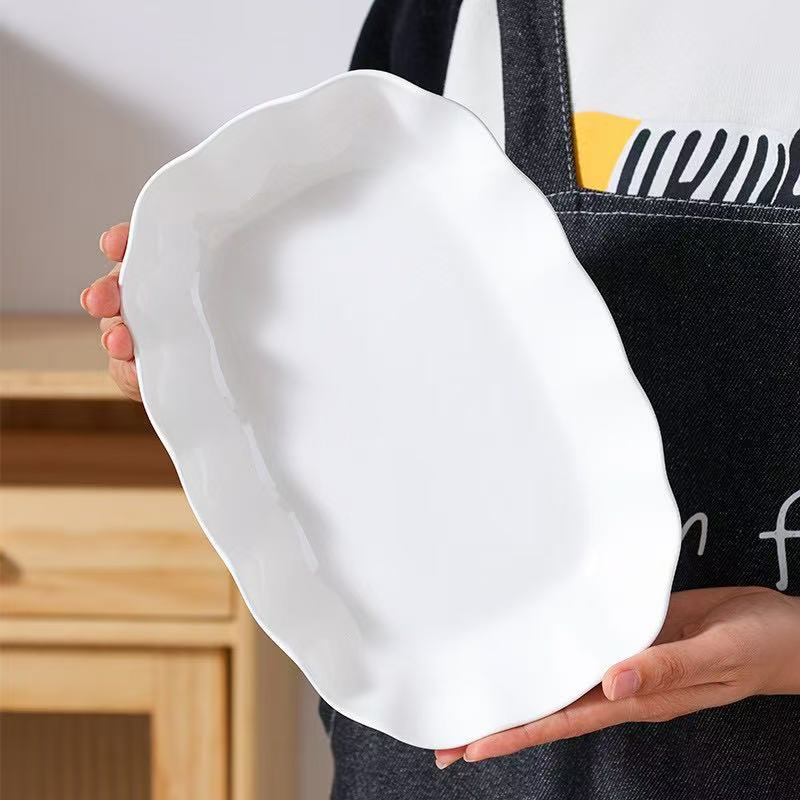 10.5英寸2只装荷叶花边鱼盘高温烧制异形家用轻奢鱼盘碗盘餐具