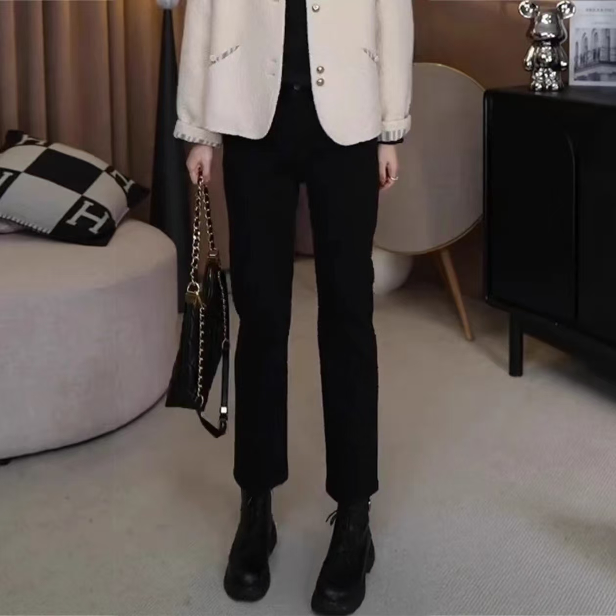 冬季保暖小脚高腰显瘦烟管裤女款爆款2025新款加绒牛仔裤法棍裤