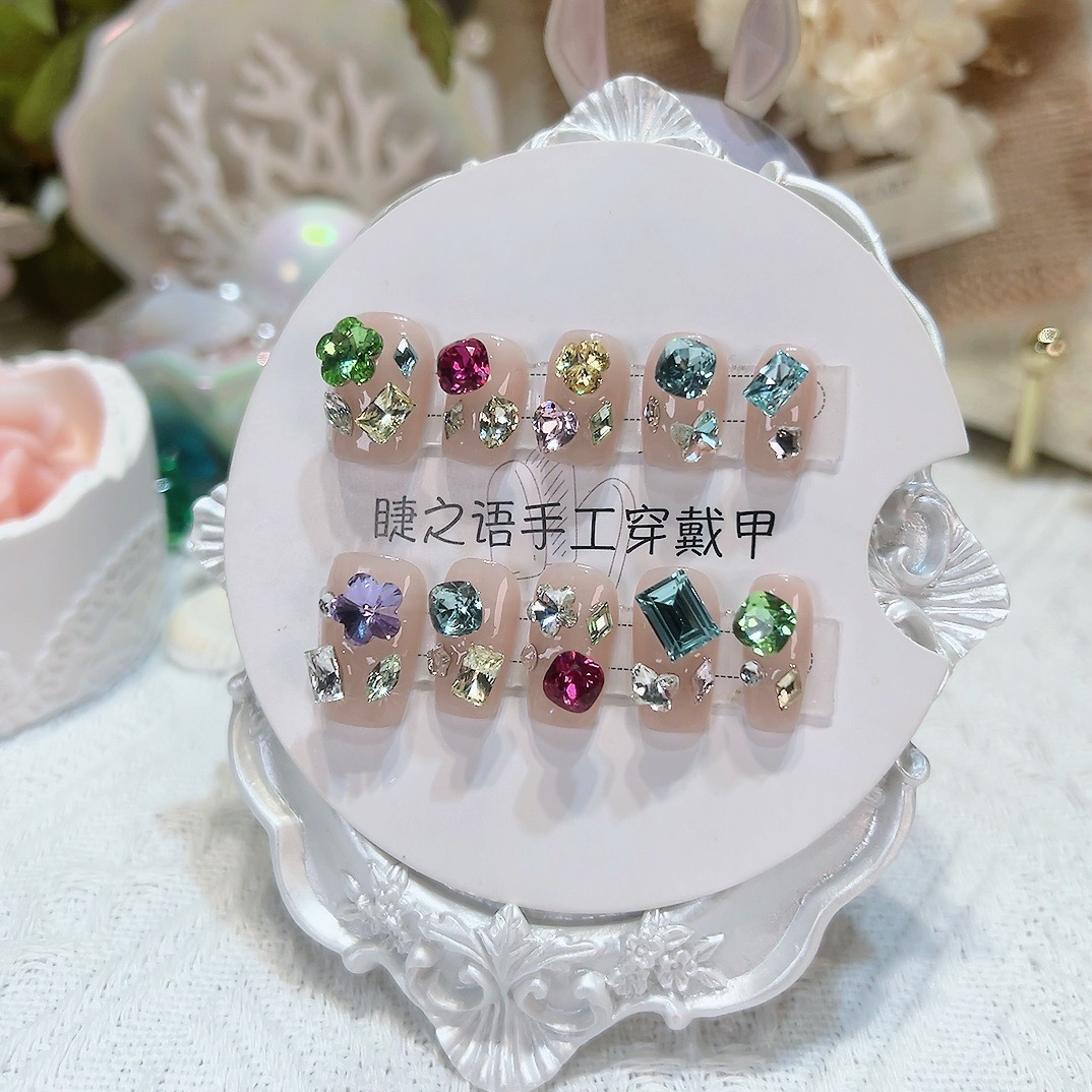 短款彩虹碎冰·语家纯手工穿戴甲美甲饰品美甲美甲片美甲甲片