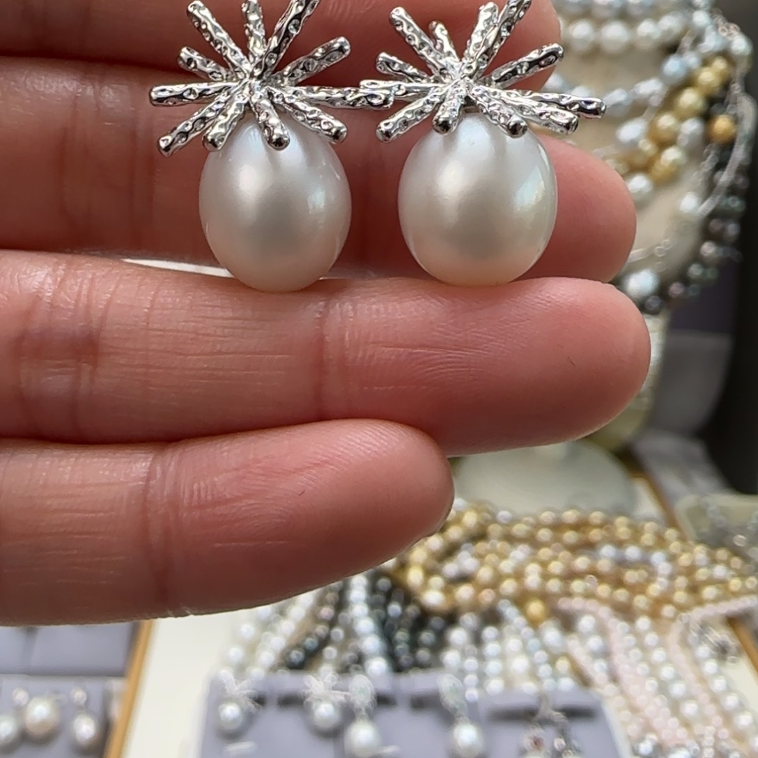 海水珍珠耳饰银S925镶嵌