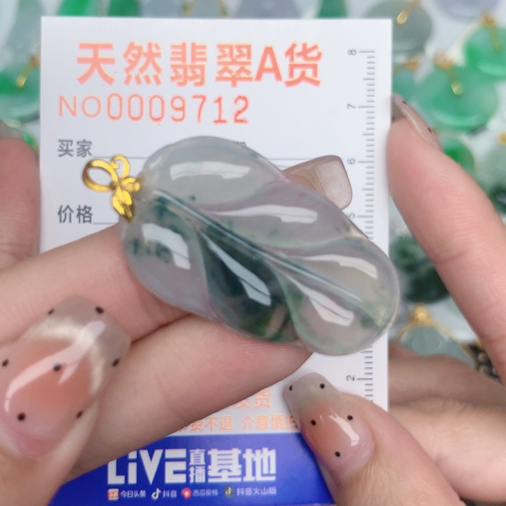 翡翠18K金镶嵌颈饰叶子