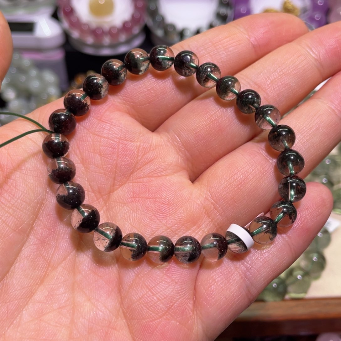 水晶手链未镶嵌7mm墨绿幽灵
