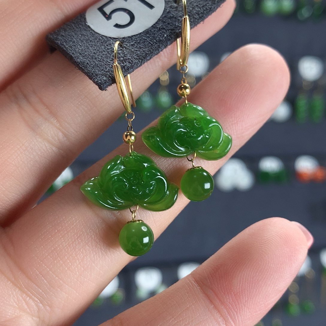 和田玉耳饰18K金镶嵌51