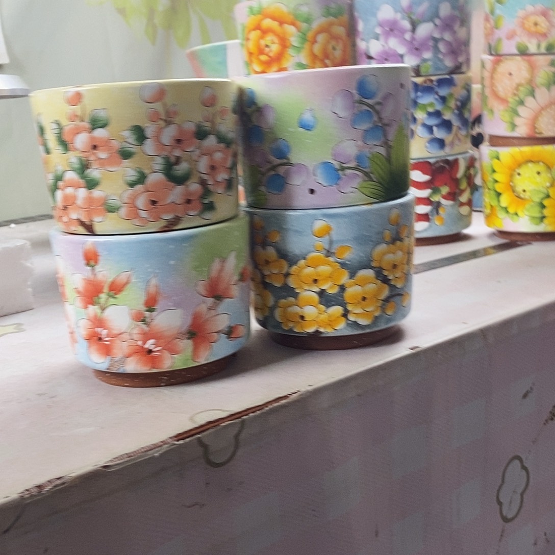 与***起花盆紫砂手绘满28包邮