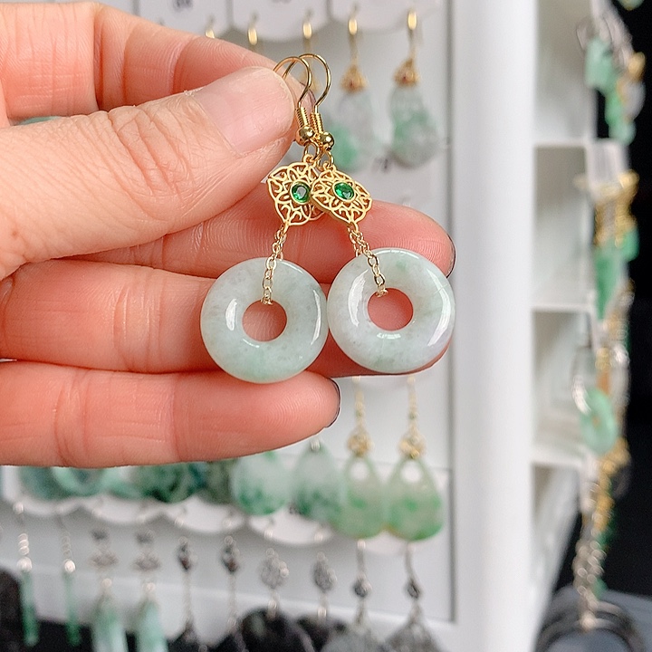 翡翠耳饰银S925镶嵌翡翠（微瑕）