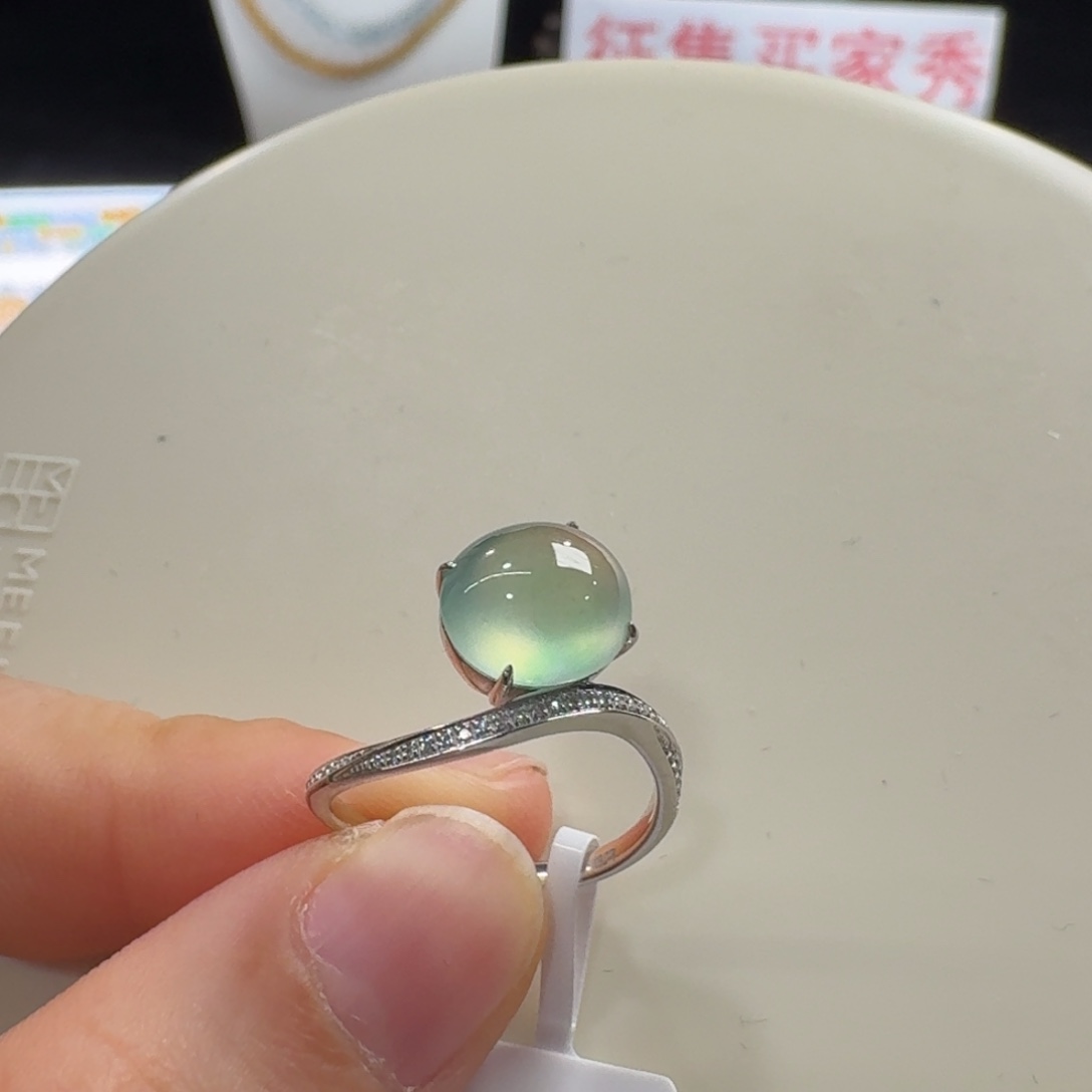 阳***期翡翠未镶嵌戒指炸光晴绿戒圈首款
