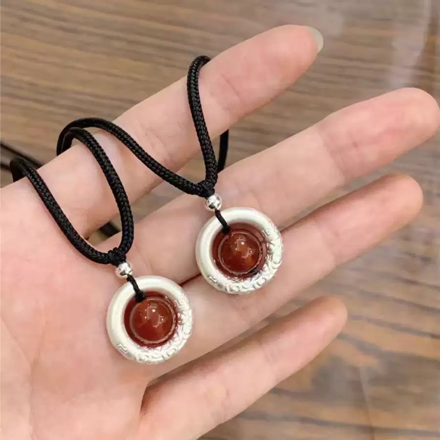 吊坠足银 吊坠足银 足银999平安扣加相思豆吊坠编织祥云平安扣