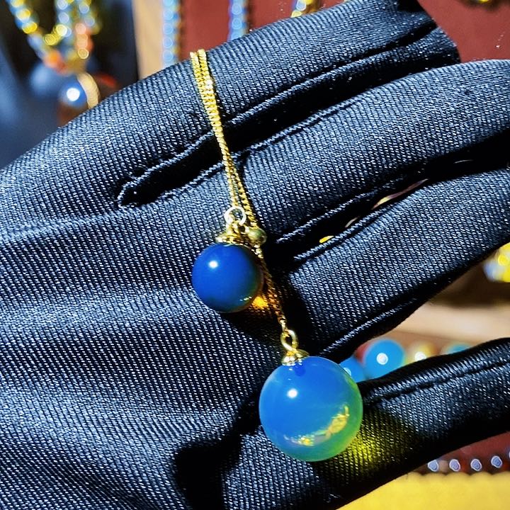 蓝珀珠宝奇石银S925镶嵌红蓝珀双色吊坠净水