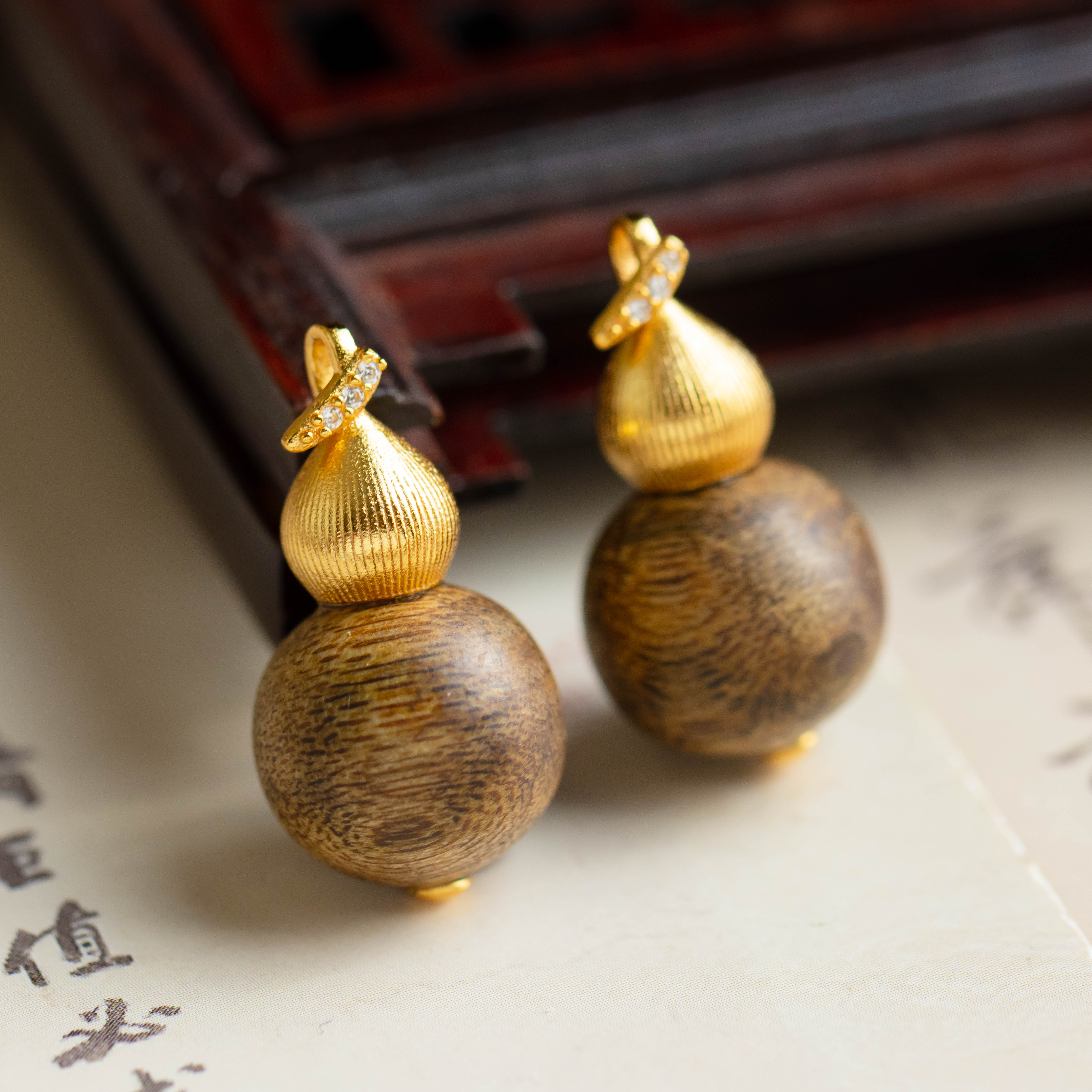 沉香沉香圆珠葫芦S925银镀金吊坠不含链（多样性发货发其一）