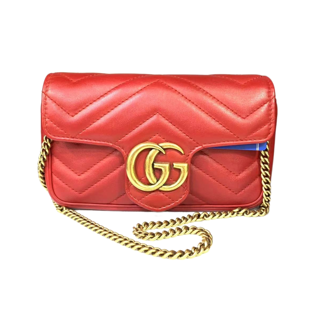 95新 GUCCI/古驰 古驰红色马蒙mini 链条斜挎包