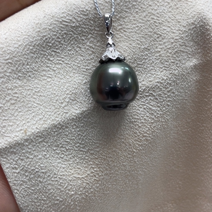 银S925镶嵌吊坠(不含链)海水珍珠14.4mm80号