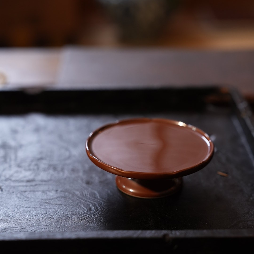 古法原矿紫金釉  高足盖置烛台 小壶承 