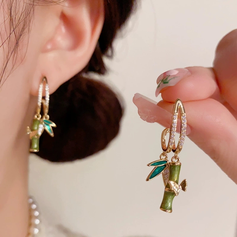 铜合金耳饰 锆石竹节新中式耳钉小众设计感轻奢百搭高级耳饰A2013