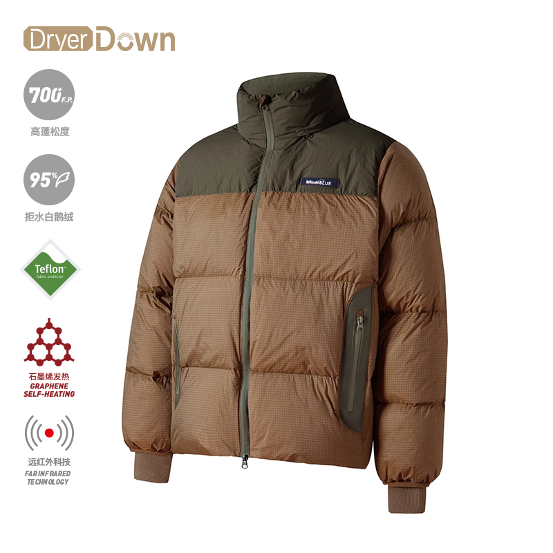 BLUE蓝岐冬季户外保暖面包服三防95白鹅绒立领羽绒服男潮