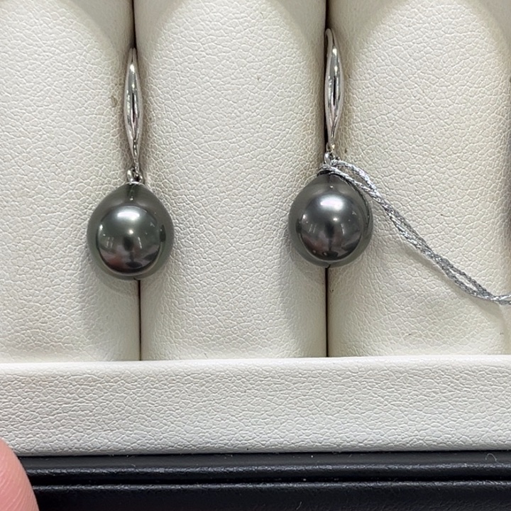 银S925镶嵌耳饰海水珍珠9-10mm 110号