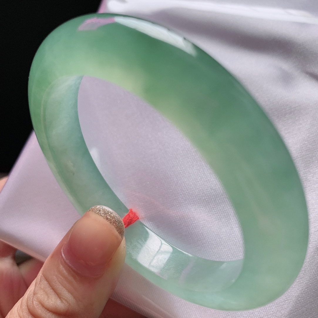 缅甸纯天然A货翡翠正品57-58圈厚庄冰透手镯分单4.58万