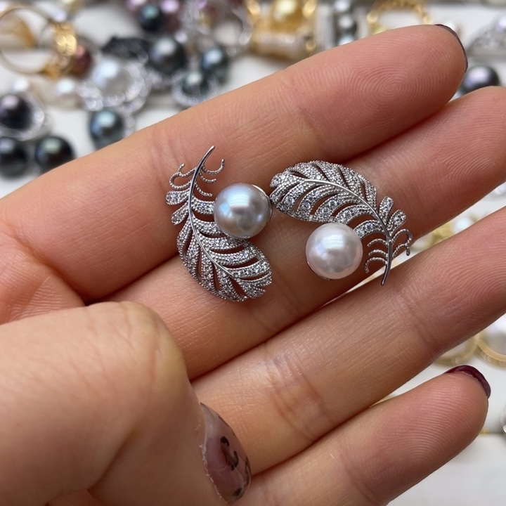 海水珍珠耳饰银S925镶嵌