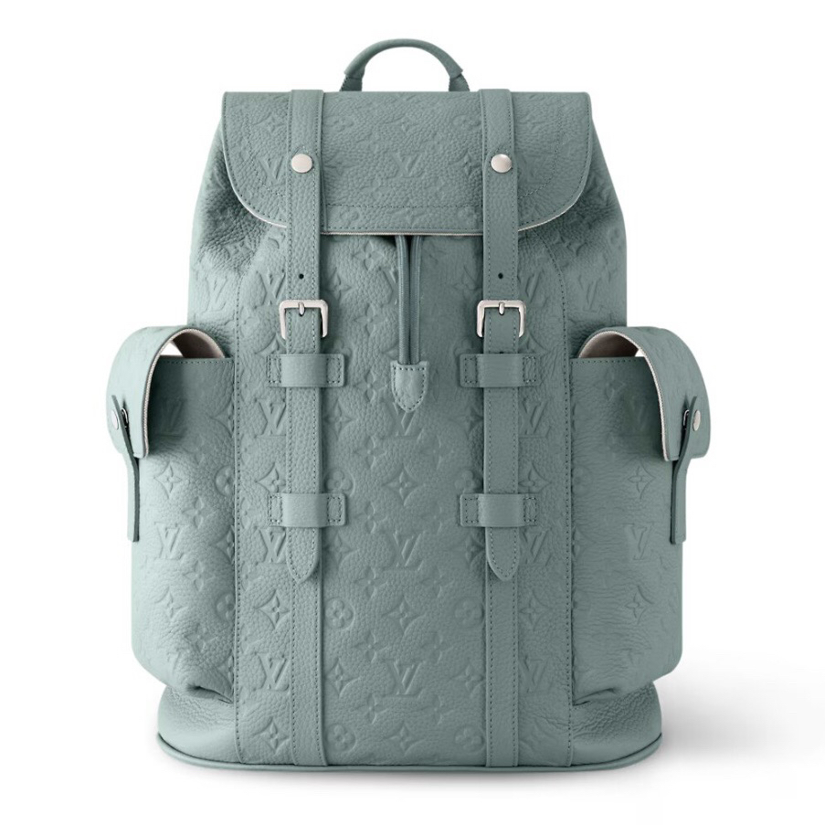 99新 LouisVuitton/路易威登 Christopher压纹灰绿色双肩包 F891