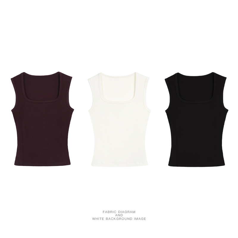 pusumede韩系通勤方领法式显瘦修身吊带背心百搭上衣PSYT28131