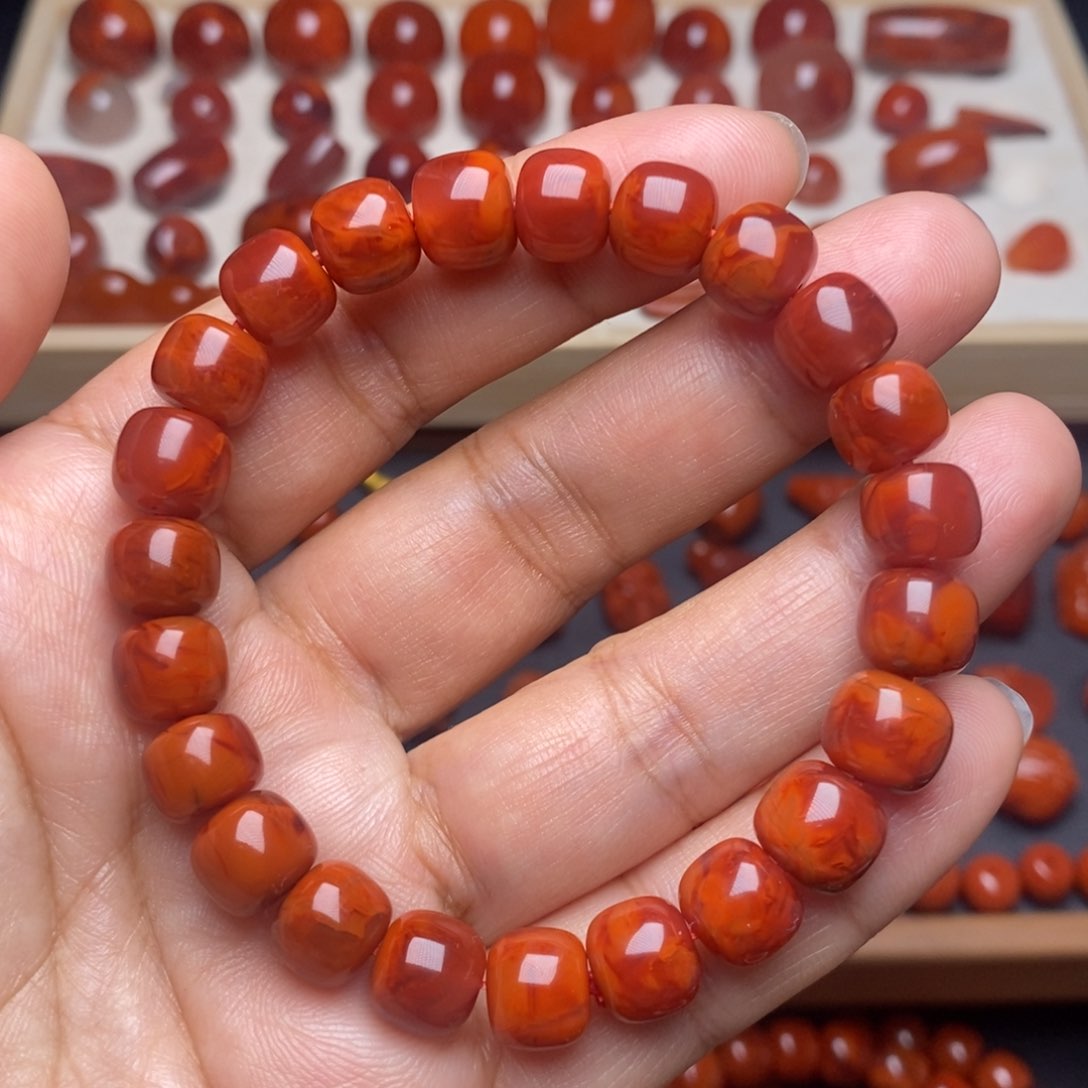南红玛瑙配饰未镶嵌原矿火焰纹手串