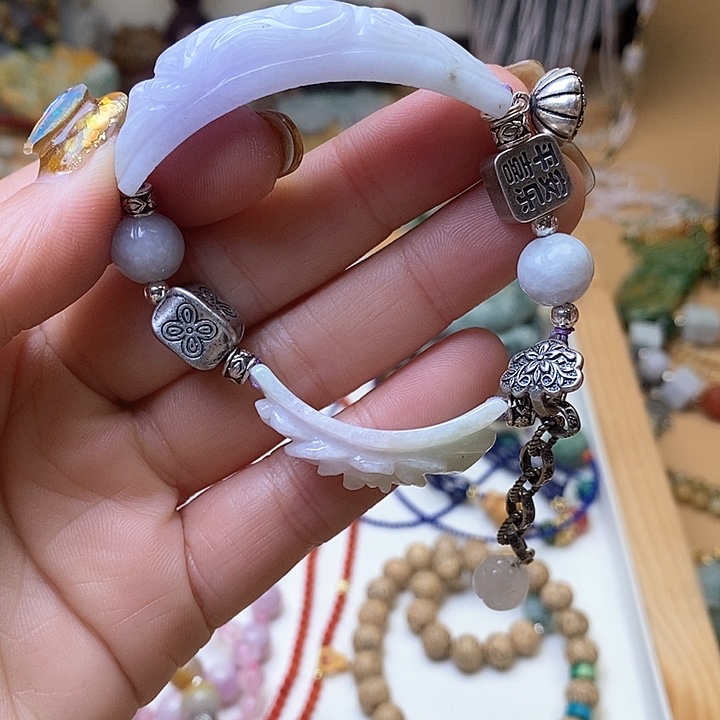 翡翠手链未镶嵌紫翡半镯手链5